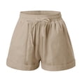 thumbnail image 4 of vigerkar Women's Linen Shorts Wide Leg High Waisted Drawstring Summer Beach Vacation Casual Shorts with Pockets Khaki, S, 4 of 4