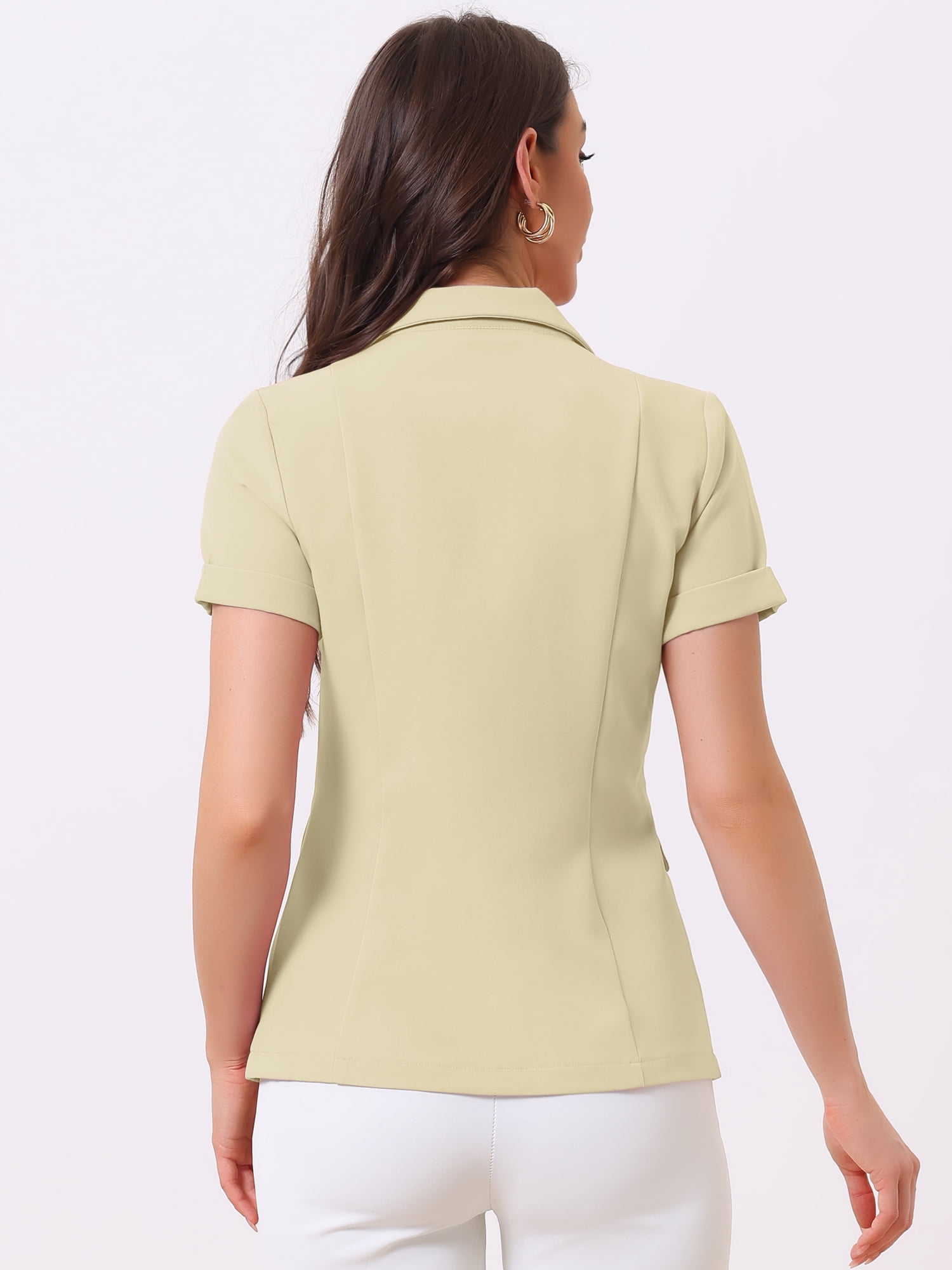 DARING DIVA Women's Short Sleeve Blazer Button Office Suit Jacket L Light Khaki