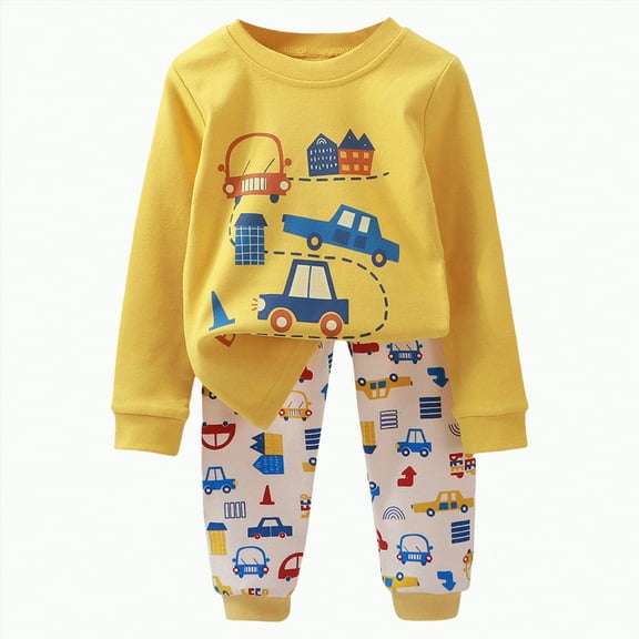 HCNTES Baby Boy Clothes Long Sleeve Sweatshirt Tops Pants Set Toddler Cowboy Fall Winter Outfit(2-3 Years,Yellow_5)