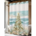 thumbnail image 2 of No Hook Shower Curtain with Snap-in Liner, Coastal Beach Waterproof Fabric Bathroom Curtains, Summer Ocean Wave Starfish Coral Trees Bath Curtains & Mesh Top Window Stall 48"x72", 2 of 9