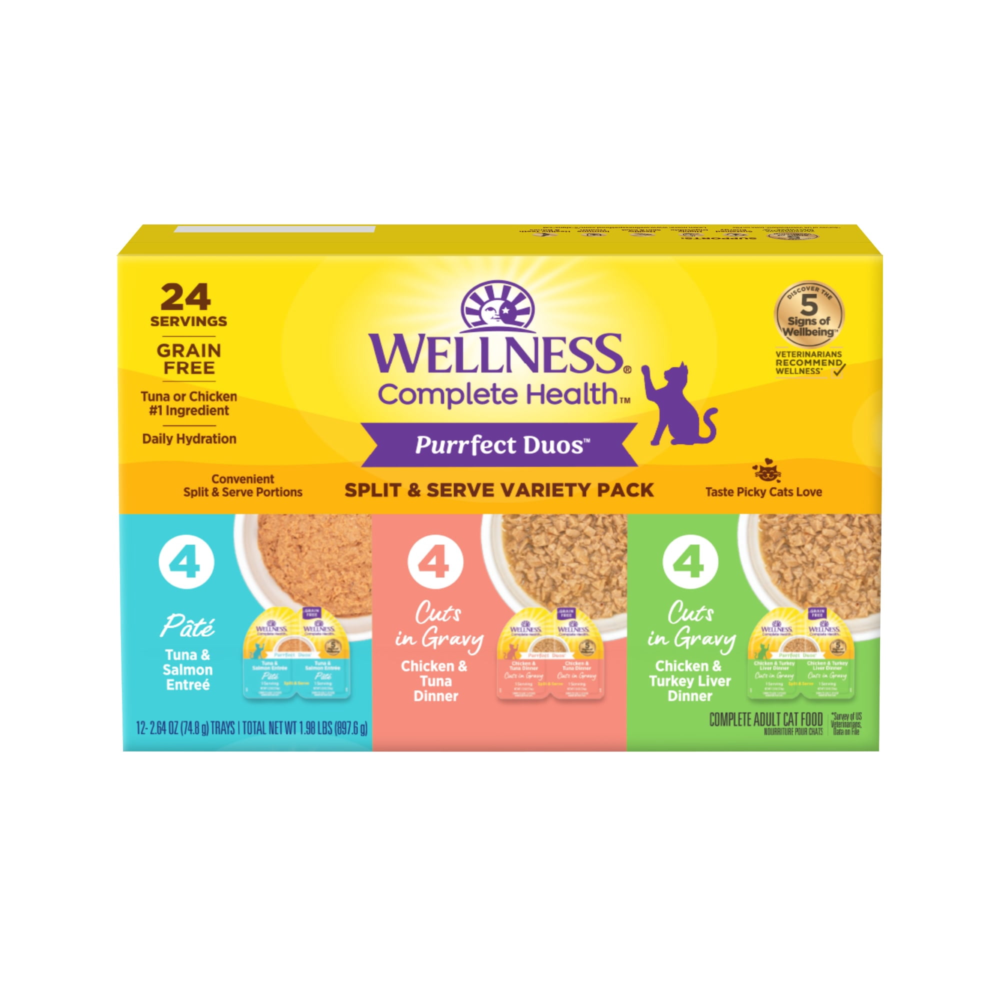 Wellness Complete Health Purrfect Duos Pate & Gravy Cat Food Variety Pack, 2.64 oz., Pack of 12