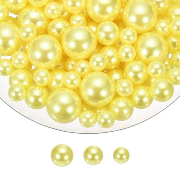 Uxcell 150 Pcs Pearl Bead for Vase Filler, 20/14/10mm Faux Pearl Floating Beads Makeup NO Hole for Candles Centerpieces Table Scatter Wedding Home Decoration(Bright Yellow)