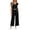 Black, variant on OOOUM Women 2 Piece Matching Outfits V Neck Short Sleeve Striped Top Elastic Waist Cropped Wide Leg Pants Set Soft Knit Casual Outfit Dark Green XXS