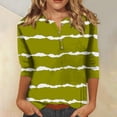 thumbnail image 3 of WTXUE T-Shirts 3/4 Sleeve, Crew Neck Shirts for Women's Button up 3/4 Length Sleeve T Shirt Top Striped Casual Tops for Women Green/Striped M, 3 of 4