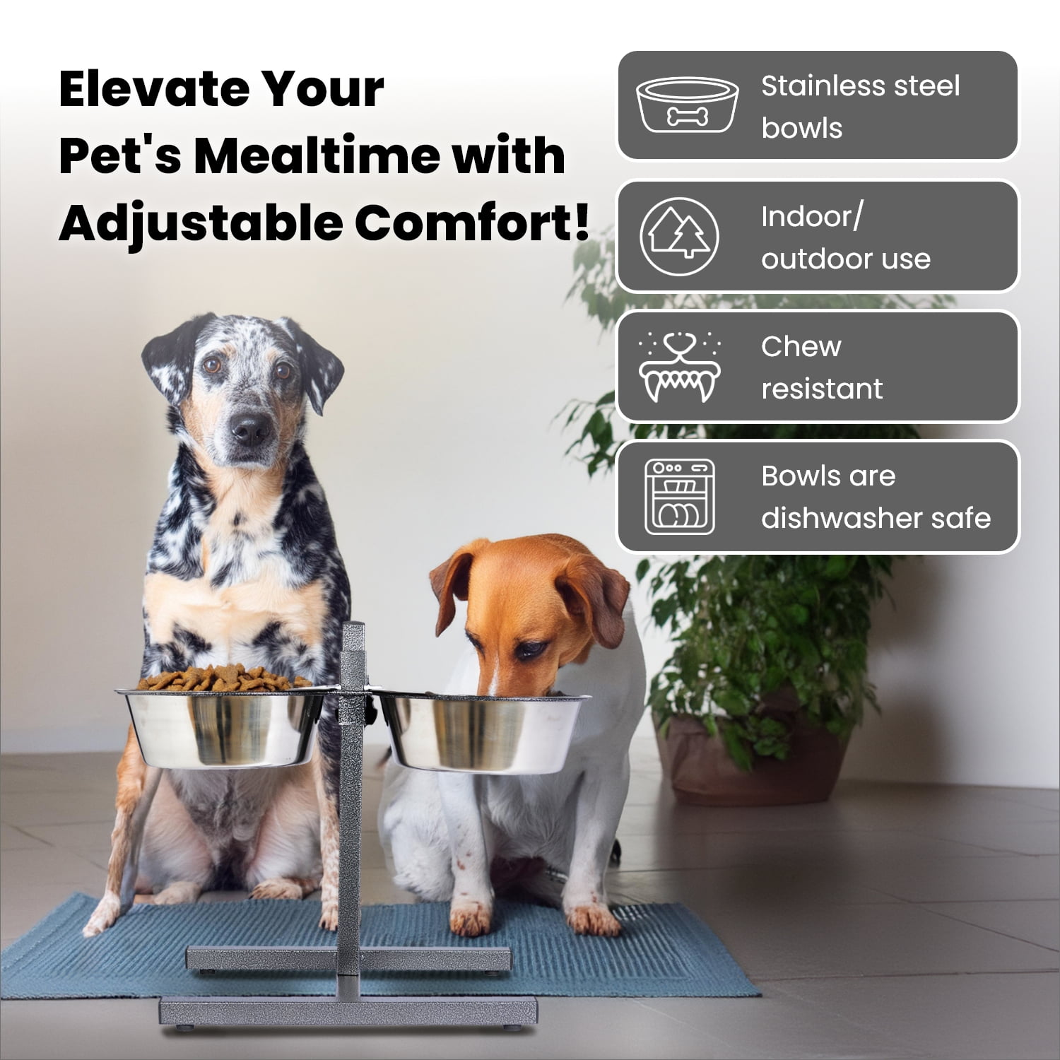 Iconic Pet Adjustable Stainless Steel Pet Double Diner For Dog, 3 Qt, 96 Oz, 12 Cup