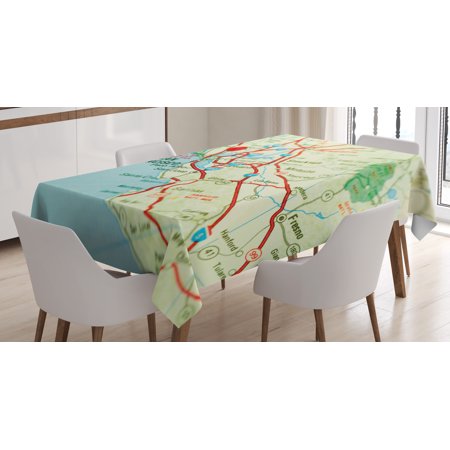 Dining Table San Francisco Map Tablecloth, Vintage Map of San Francisco Bay Area with Red Pin City Travel Location, Rectangular Table Cover for Dining Room Kitchen, 52 X 70 Inches, Pale Blue Pale Green Red, by Ambesonne ()