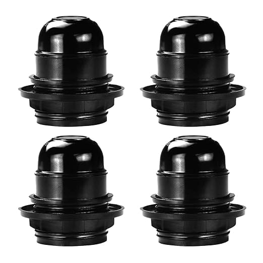 4 PCS E27 Lamp Socket 250V Electricity E27 Lamp Holder Plastic E27 Bulb Socket Vintage Light Fixture Lighting for Cafe Restaurant Kitchen, Black