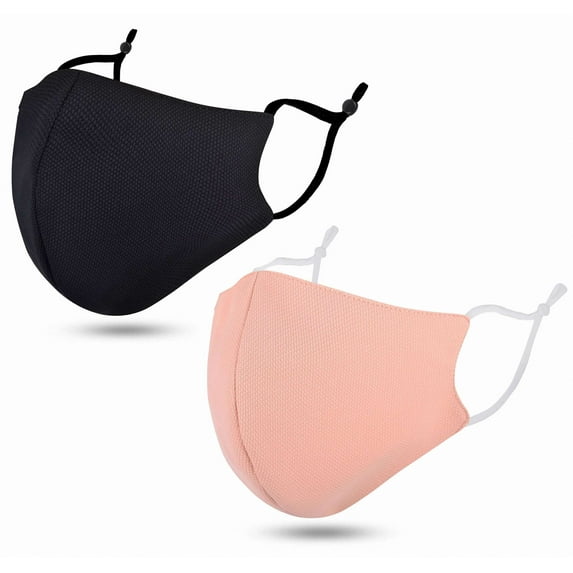 2 Pack Washable Reusable Unisex Face Masks, Black/Skin Pink