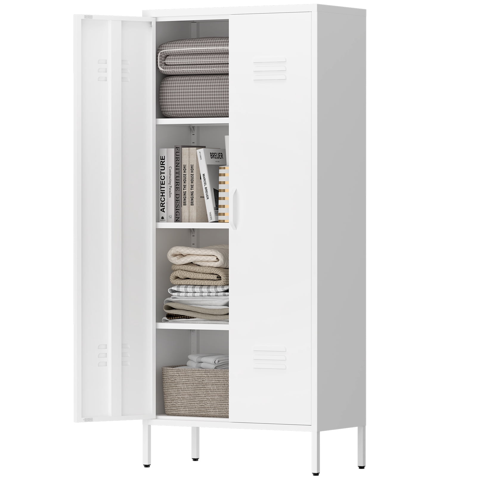 Storage Cabinet with Adjustable Shelves, Magnetic Door Stopper, Aluminum Alloy Handles, and Breathable Design for Home Organization - Ideal for Living Room, Bedroom, or Entryway