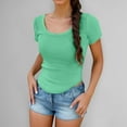 thumbnail image 2 of Women's Short Sleeve Ribbed Neck Slim Fit Basic T-Shirt Soft Comfortable Casual Tee Top for Everyday Wear, 2 of 2