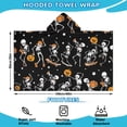 thumbnail image 2 of Black Halloween Dancing Skeletons Hooded Bath Towel，60"x35" for Ages 3 To 12 Kids, Quick Dry Lightweight Soft Microfiber Hood Beach Towel Cover Up for Kids, 2 of 7
