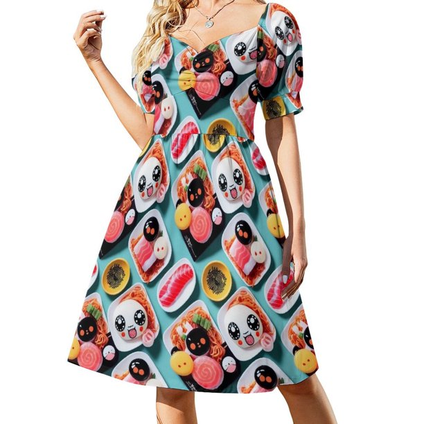 Vestido de manga corta Kawaii de sushi y ramen ropa de mujer verano 2025 novedades ropa de verano para mujer Vestido
