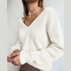 thumbnail image 4 of Suéter de Invierno Gibobby de Manga Larga Con cuello en V color sólido para Mujer blanco XL, 4 of 5