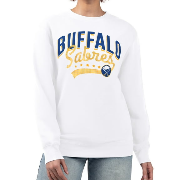 Women's G-III 4Her by Carl Banks  White Buffalo Sabres Filigree Team Graphic Fleece Pullover Sweatshirt