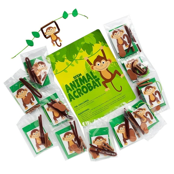 Fun Express STEM Animal Acrobat Activity Learning Challenge Craft Kit - Makes 12 - 9 1/4" x 4 1/2"