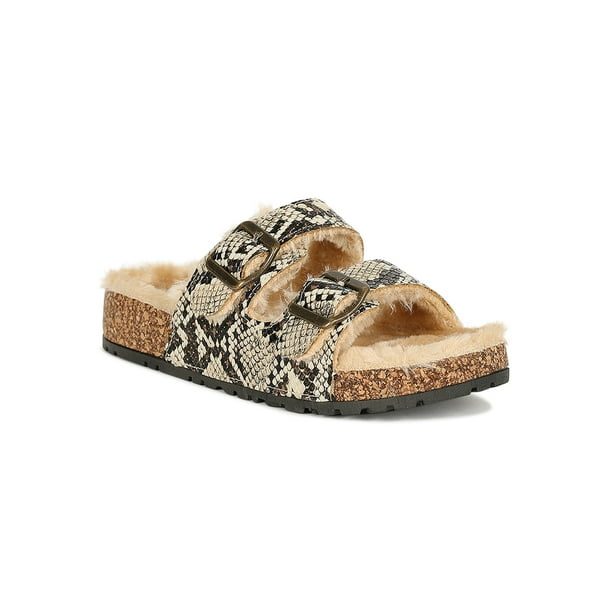 fur cork sandals