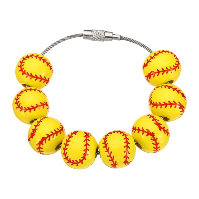 Uxcell 1Pcs Encanto de Bolsa, Encanto de Béisbol, Encanto Deportivo, Clips de Zipper de Perlas de Madera, Antirrobo para Bolsa de Mano, Bolsa de Playa, Amarillo