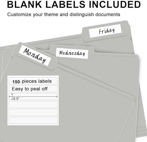 File Folder,  150 Pack 1/3 Cut Tab File Folders Letter Size, Grey, Folders with Tab, Great for Organizing and Easy File Storage