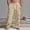 Khaki, variant on WIZUTIZ Men's Cotton Linen Pants Breathable Lightweight Elastic Drawstring Waist Multi-Pocket Casual Trousers Straight Leg Loose Fit Cargo Pants
