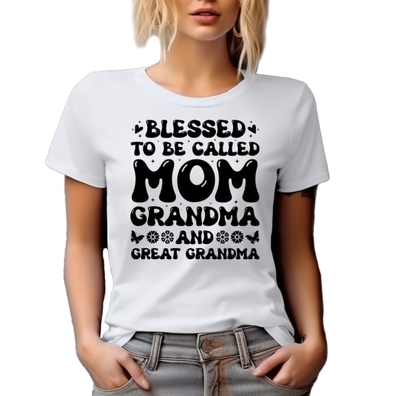 Blessed to Be Called Mom, Grandma and Great Grandma, Groovy Text, Mother's Day, White T-Shirt, Small