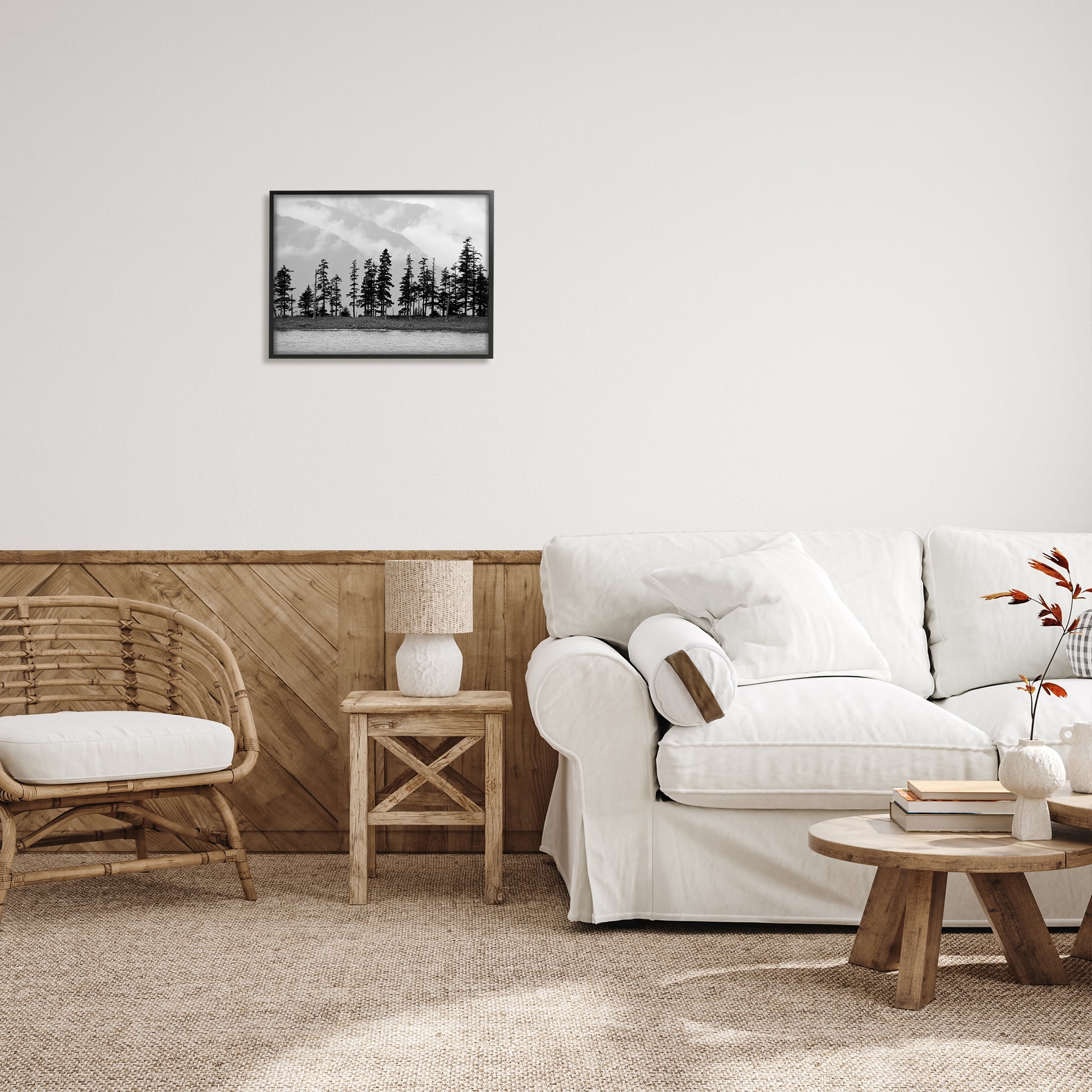 Stupell Indtries Empty Pine Tree Forest Coast Line Misty Mountains,20 x 16,Design by Savanah Plank