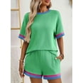 thumbnail image 2 of Dycnvjo Women'S Two Piece Lounge Sets Casual Short Sleeve Pullover Tops Matching Shorts Loungewear Tracksuit Set Green XL, 2 of 5