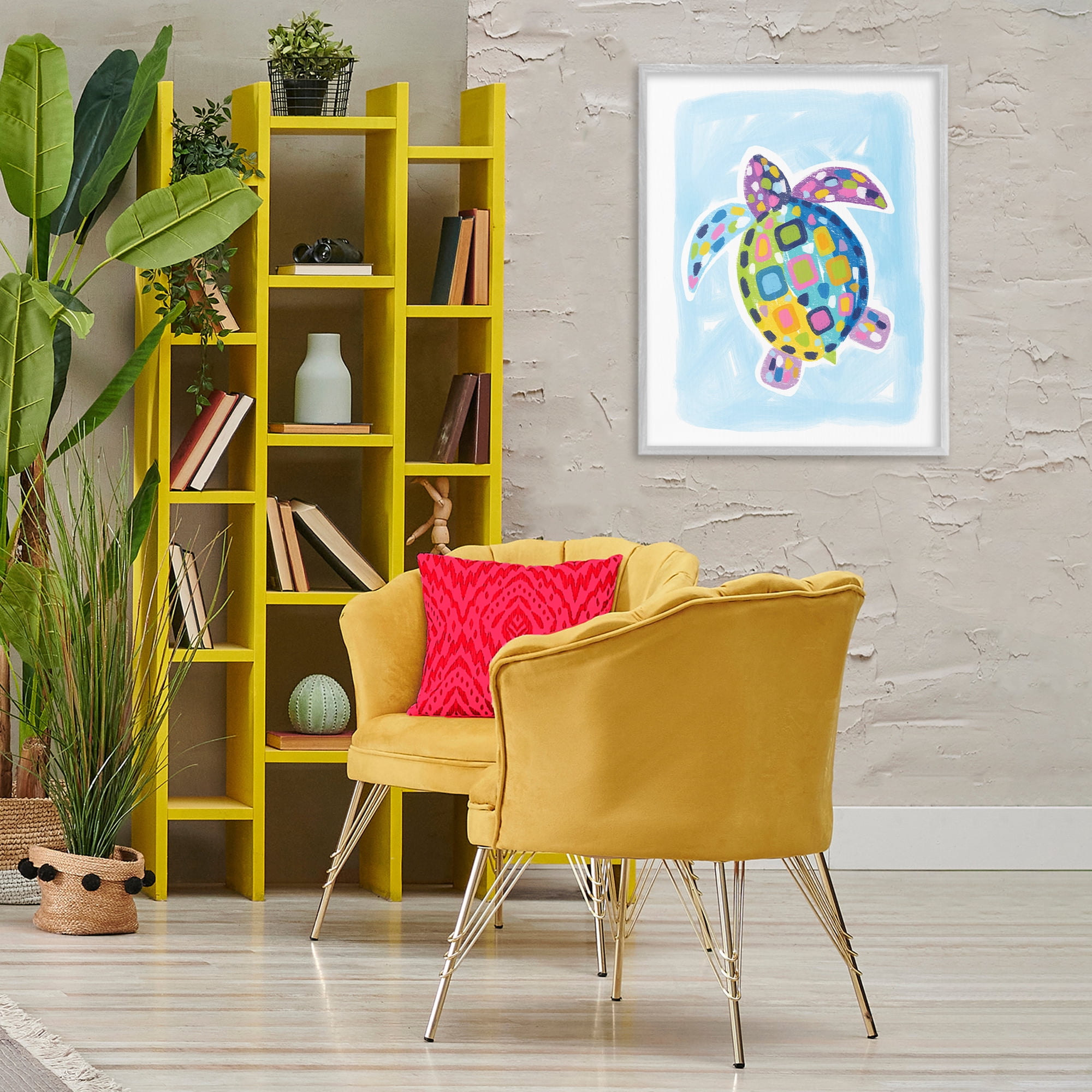 Stupell Industries Mosaic Turtle on Blue Animals & Insects Painting Gray Framed Art Print Wall Art, 24 x 30