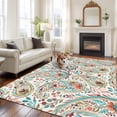 thumbnail image 2 of Rectangle Area Rugs 5 x 7 Ft, Boho Flower Non-Slip Residential Carpet, Spring Watercolor Botanical Paisley Floral Leaf Indoor Crawling Mats Runner Rugs for Living Room/Dining Room/Bedroom, 2 of 8