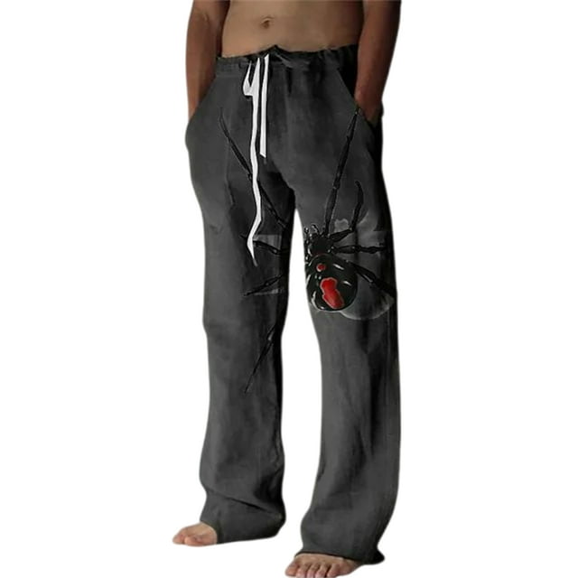 MAWCLOS Men Pants Drawstring Bottoms Elastic Waist Trousers Soft Summer Animal Print Beach Pant Black 2XL