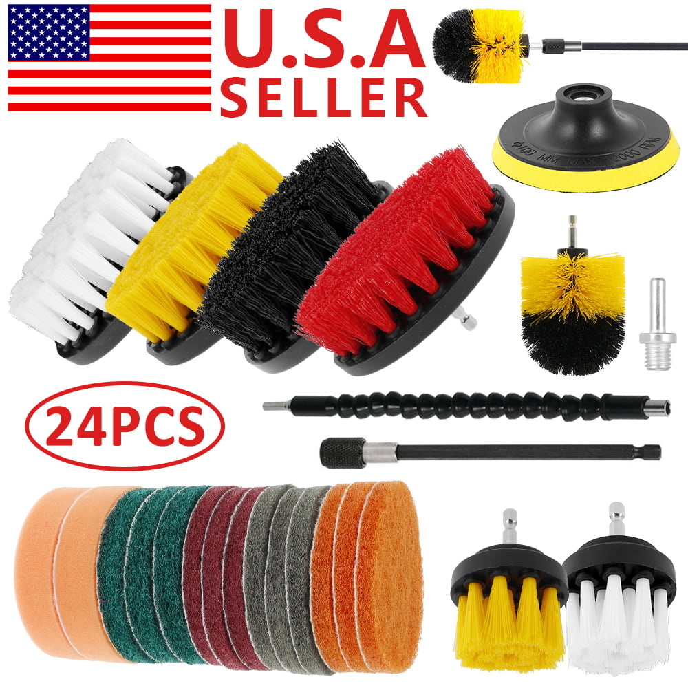 24x Drill Brush Attachment Set Power Scrubber Cleaning Kit Combo Scrub Tub Clean