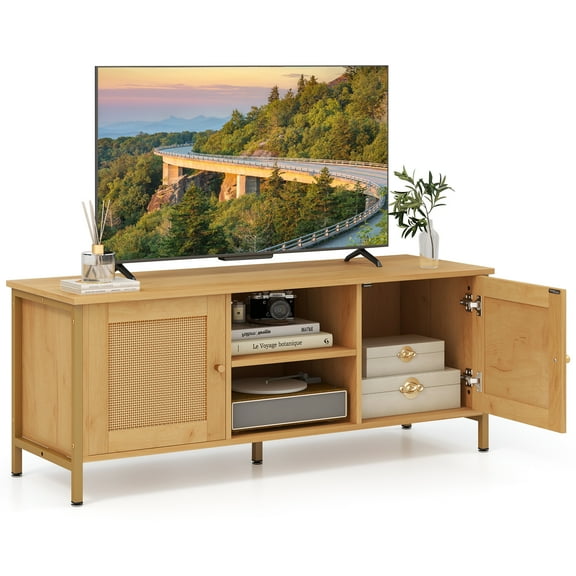 Topbuy Television Stand with Shelves Cabinets, Wood Metal White, 48.00 x 16.00 x 19.00 Inches