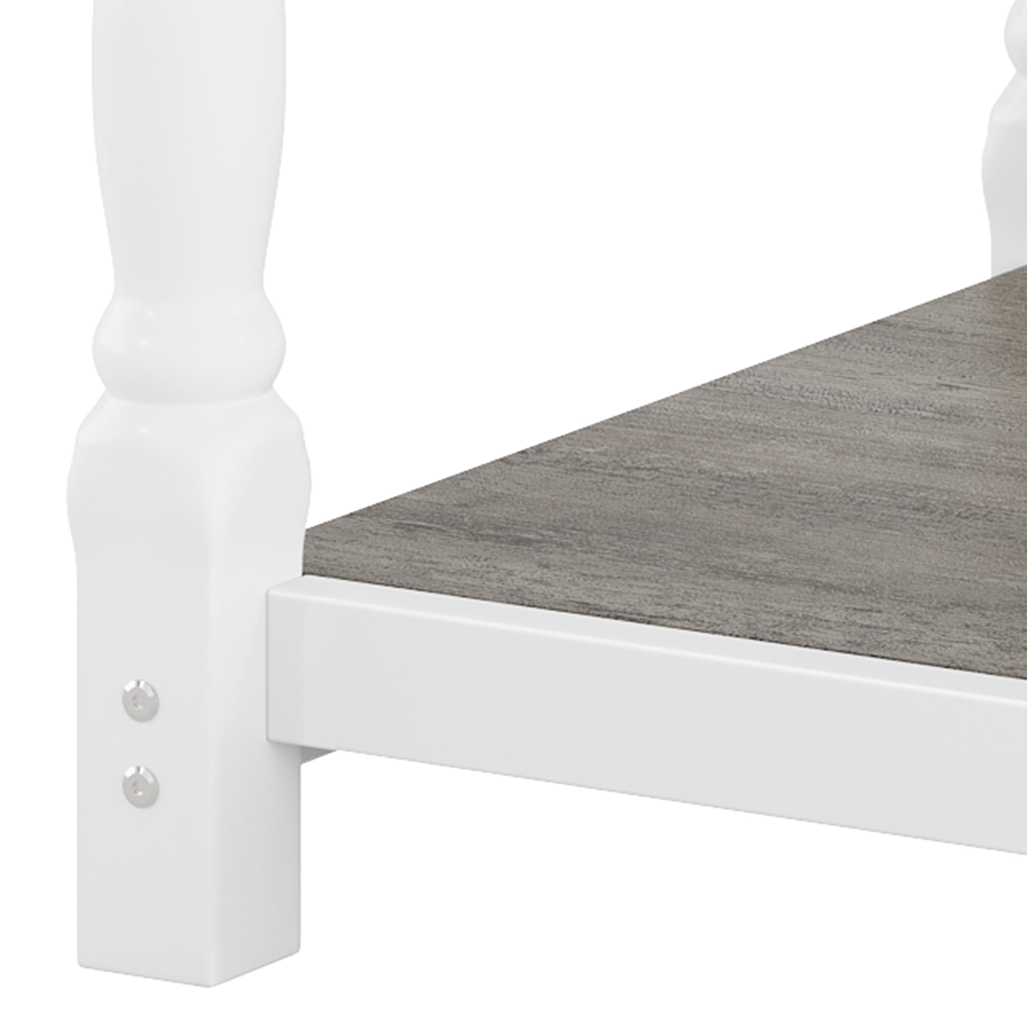 DEXTRUS Square End Table with Storage Shelves, Classic Side Table for Living Room, White & Gray