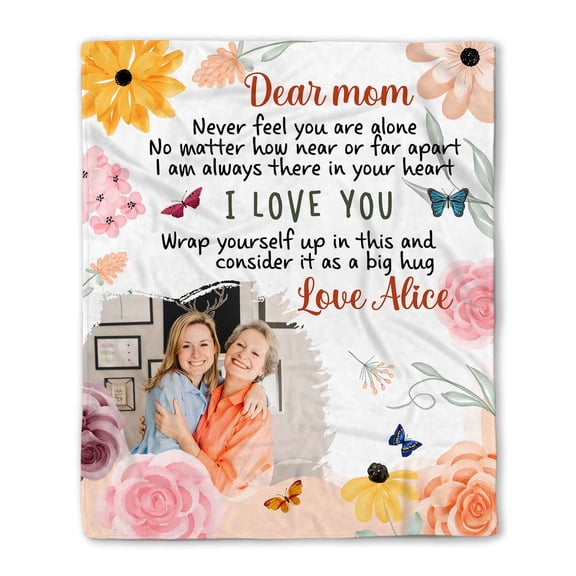 Customizaholic Dear Mom Personalized Photo Blanket, Custom Love Message Blanket for Mom, Mother’s Day Gift from Daughter or Son