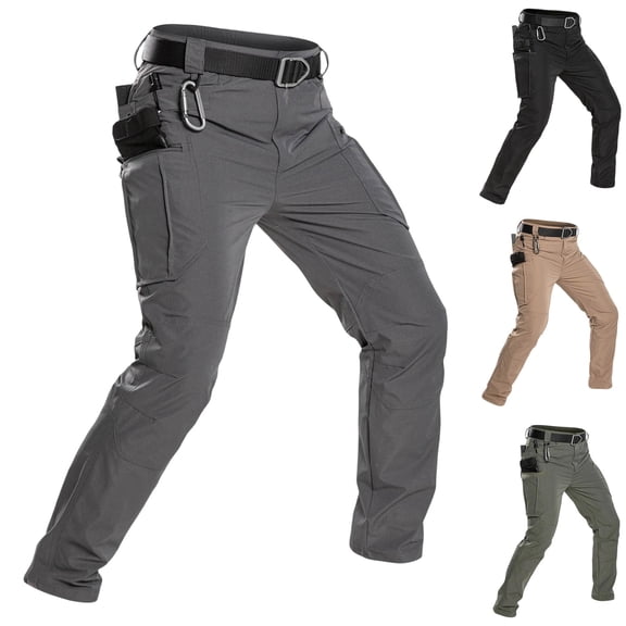 Mens Cargo Pants Ripstop Durable Water Resistant Breathable Work Hiking Pants with Muti Tool Pockets Big and Tall Size S-3XL Khaki
