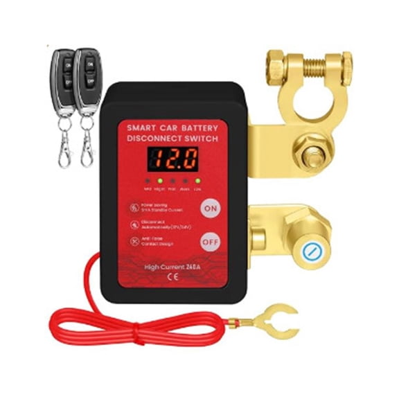 12V Car Battery Disconnect Switch with Remote Control and LED Voltage Display for Vehicles up to 240A