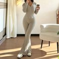 thumbnail image 2 of Wutalume Women's Slim Fit 2-Piece Set, Solid Color Zippered Top and Long Pants, Casual Fall and Spring Tracksuit Outfit,Beige XL, 2 of 6