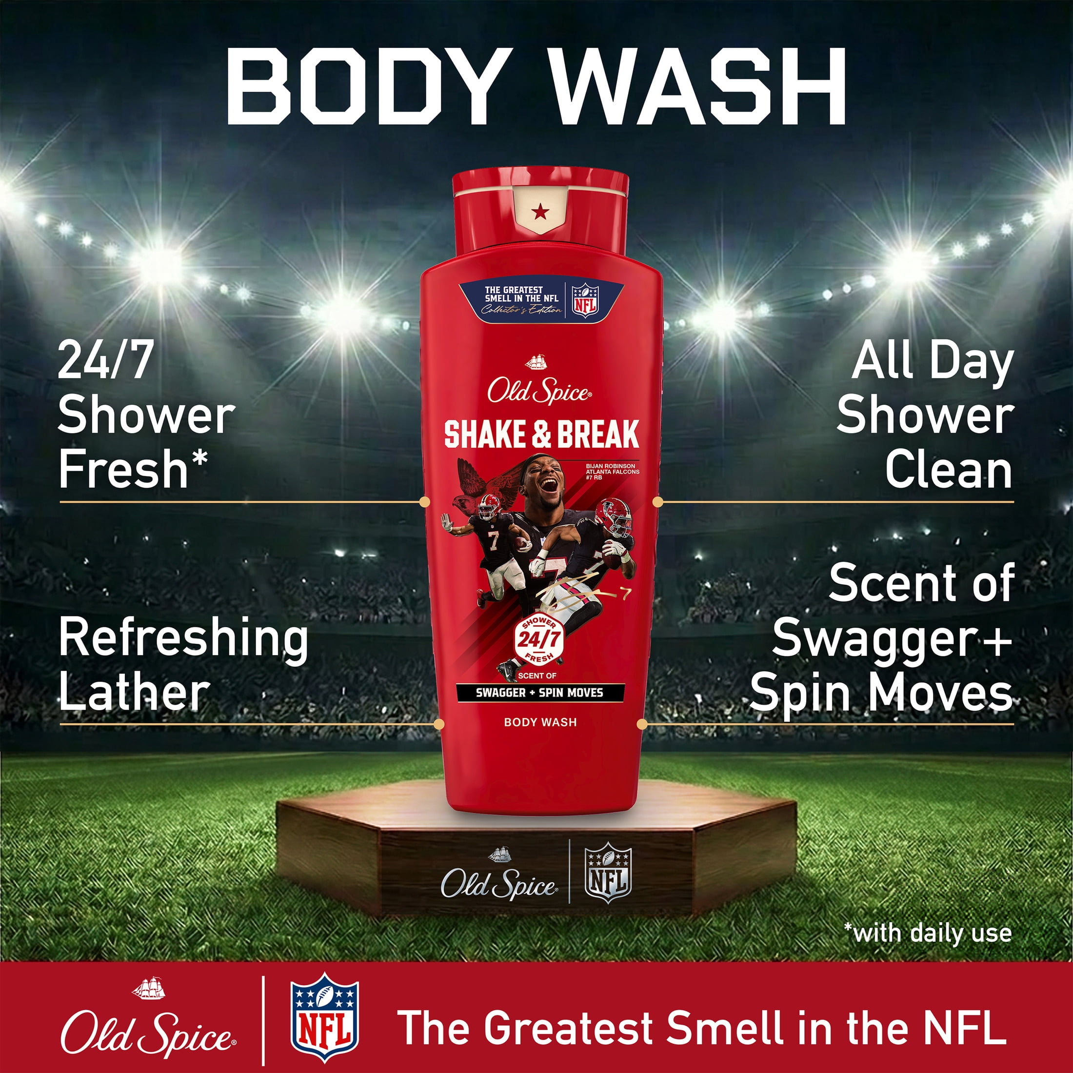 Old Spice Body Wash for Men, NFL Collection, Bijan Robinson, Scent of Swagger + Spin Moves, 24 fl oz