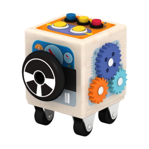 Juguete de autobús con actividades sensoriales, juguetes de tablero con cubo de actividades con luces LED, habilidades motoras para niños pequeños
