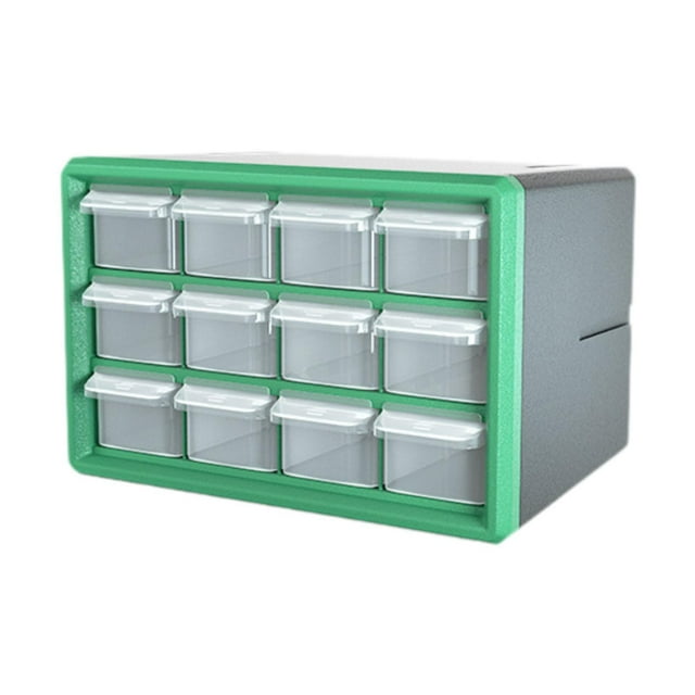 Gabinete de almacenamiento de componentes con 12 cajones y divisores, caja de herramientas multiusos Verde