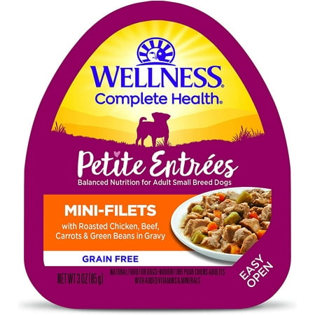 Wellness Petite Entrees Mini Fillets Natural Wet Small Breed Dog Food, Roasted Chicken, Beef, Carrots & Green Beans, 3-Ounce Cup (Pack of 24)