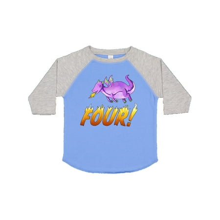 

Inktastic 4 Fourth Birthday Purple Dragon Breathing Fire Gift Toddler Boy or Toddler Girl T-Shirt