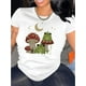thumbnail image 1 of Camiseta de mujer de verano con Cuello RedondoWomen's Casual Geometric Print T-Shirt with Mushroom, Frog, and Moon Design - Polyester Knit Fabric, All-Season Comfort, Round Neck, Elasticity, Abstrac, 1 of 6