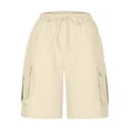 thumbnail image 4 of SELONE Plus Size Shorts with Pockets Mid Waist Lounge Pants Cotton Linen Bermuda Trousers Loose Casual Trendy Pants Drawstring Solid Soft Lightweight Comfortable Khaki 2XL Breathable Summer Clothes, 4 of 7