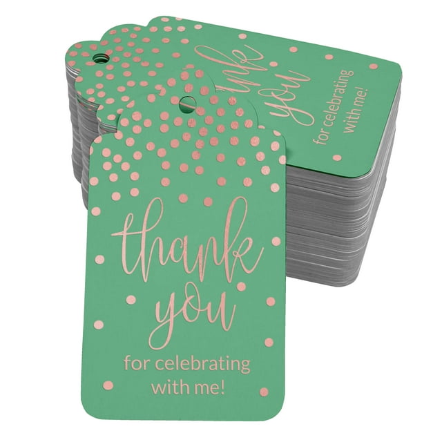 Inkdotpot Pack Of 100 Real Rose Gold Foil Paper Tags Thank You For Celebrating With Me Birthday Favor Hang Tags