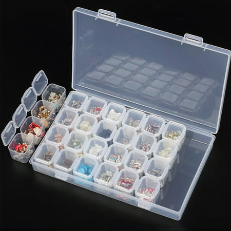 TSV Plastic 28 Slots Adjustable Compartment Jewelry Storage Box Case Organizer