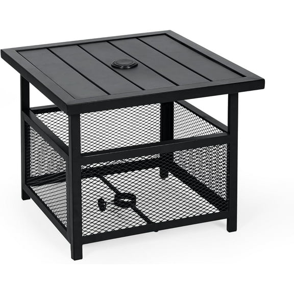 ZOPan Outdoor 22'' x 22'' Umbrella Table Stand, Side Table with 1.57" Umbrella Hole, Patio Umbrella Square Table for Deck, Pool, Garden, Black