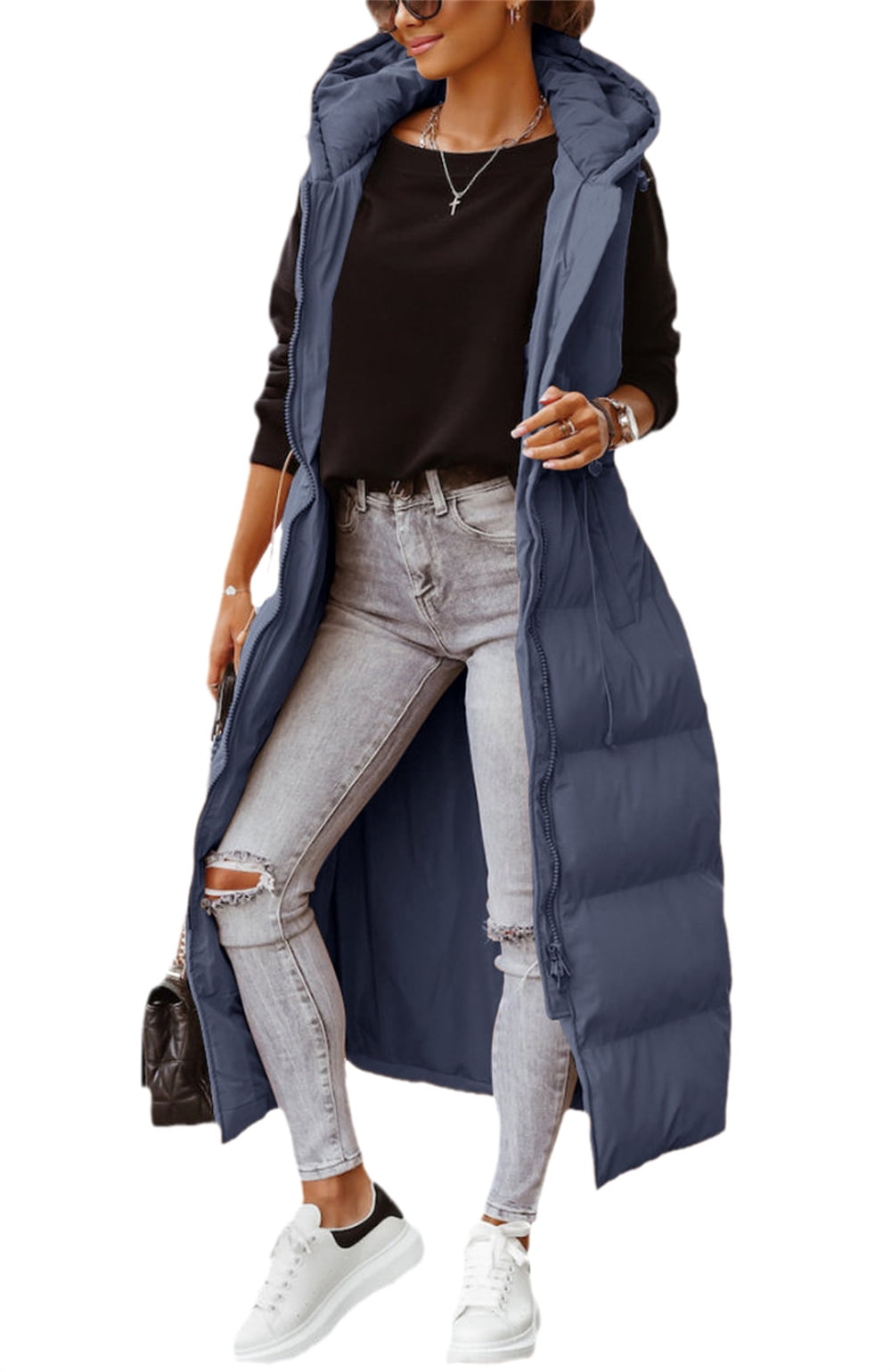 Women's Long Quilted Vest Maxi Length Sleeveless Puffer Vest Padded