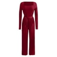thumbnail image 4 of SRZYMJ Womens Jumpsuit Elegant Women's Long Sleeve Square Neck Belted Wide Leg Jumpsuit Comfortable Daily Wear Outfit, 4 of 5