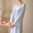 thumbnail image 3 of SWSMCLT Women's Long Sleeve Cotton Nightgown Long Sleeping Dress Vintage Victorian Night Gown See Through Princess Blue Large, 3 of 4
