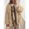 thumbnail image 5 of Women'S Winter Coats Long Sleeve Button Up Fuzzy Fleece Jackets Outerwear Fall Fashion Clothes Khaki S, 5 of 9
